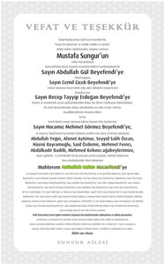 Sungur ailesinden taziyelere teşekkür