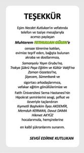 Sungur ailesinden taziyelere teşekkür